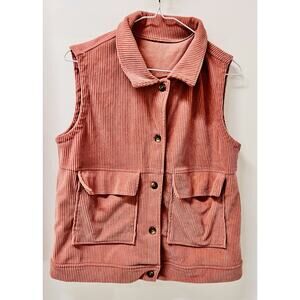 Emery Rose Women’s Corduroy Vest Pink Button Front Utility Pockets Size M